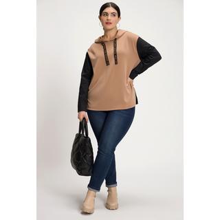 Ulla Popken  Maglia dal taglio oversize con cappuccio, laccetto con scritta e maniche lunghe 