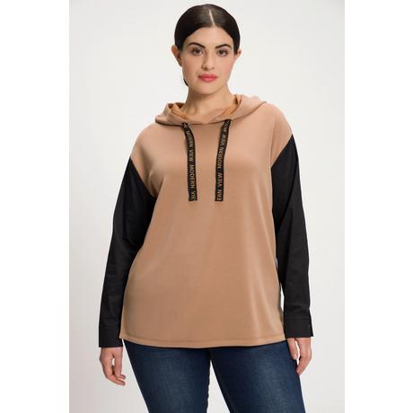 Ulla Popken  Maglia dal taglio oversize con cappuccio, laccetto con scritta e maniche lunghe 