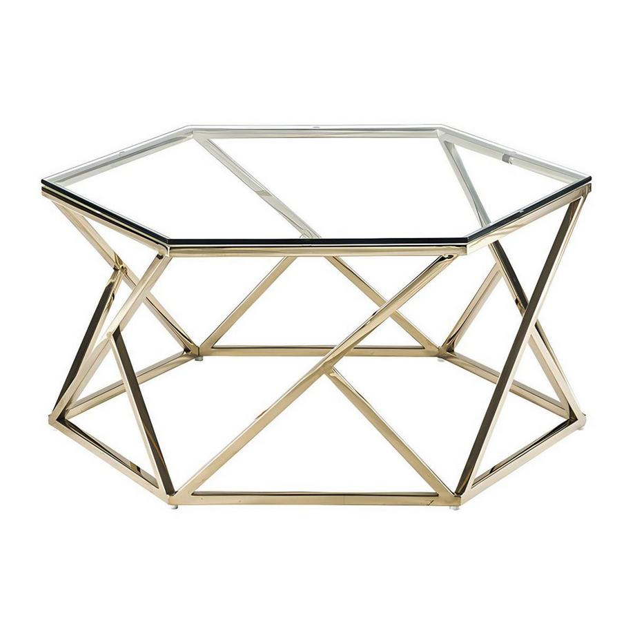 Vente-unique Tavolino in Vetro temperato e Acciaio inossidabile Dorato KERIANE  