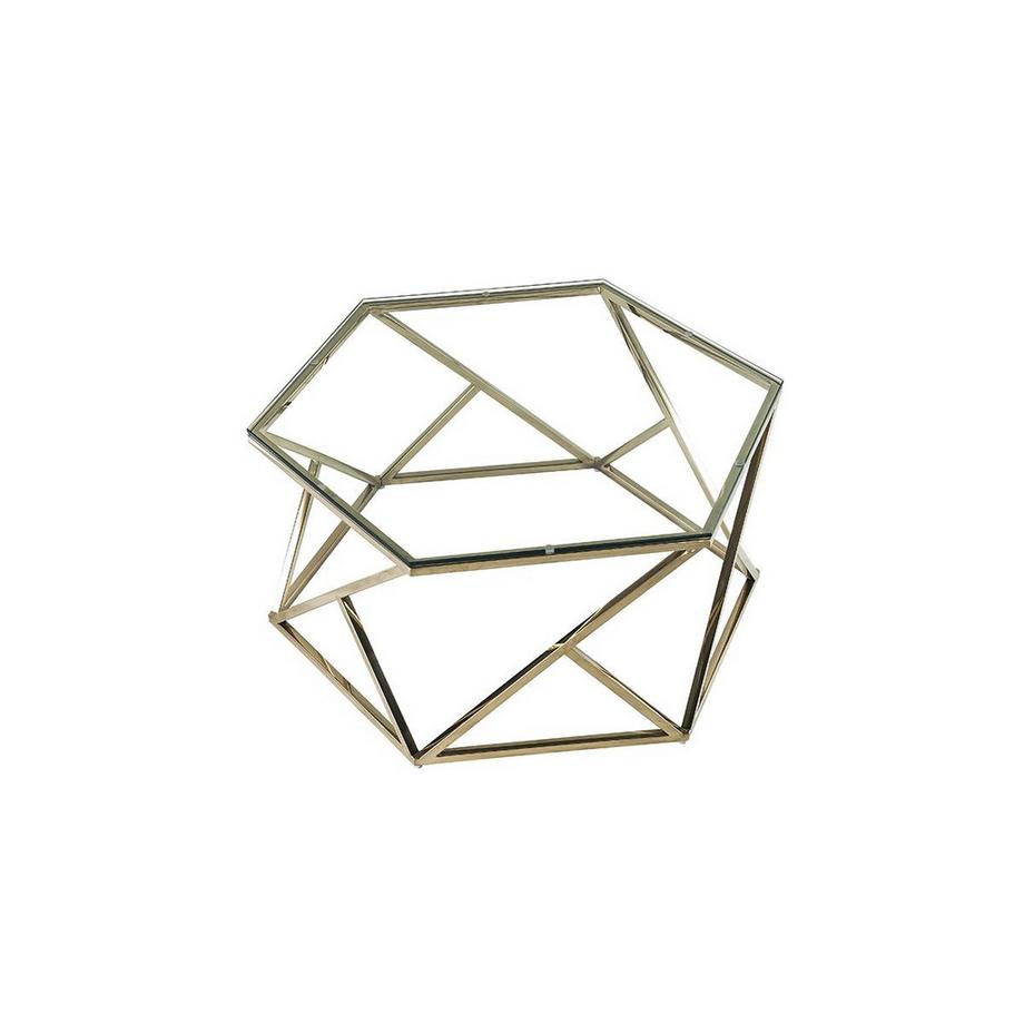 Vente-unique Tavolino in Vetro temperato e Acciaio inossidabile Dorato KERIANE  