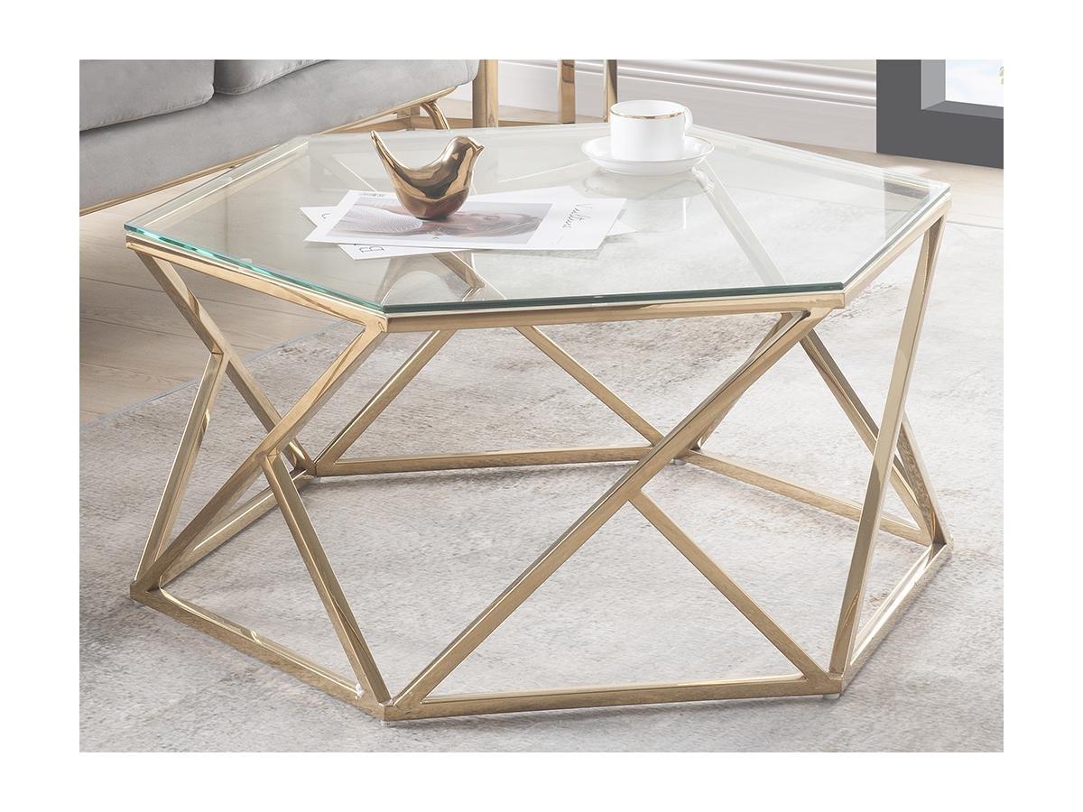 Vente-unique Table basse en verre trempé acier inoxydable Doré KERIANE  