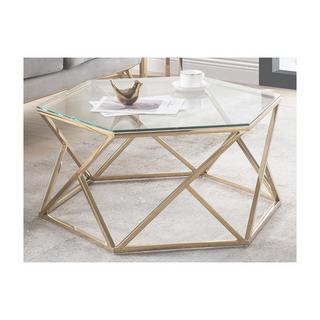 Vente-unique Table basse en verre trempé acier inoxydable Doré KERIANE  