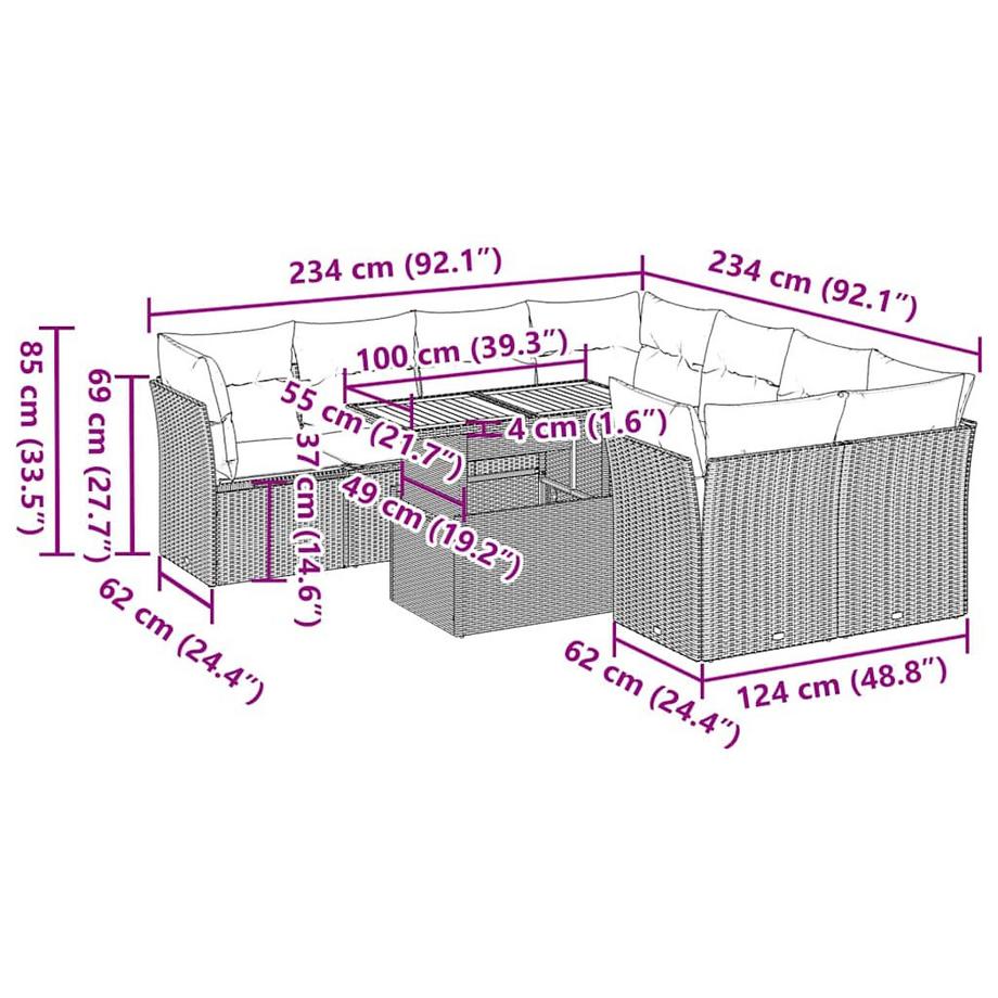 VidaXL set di divani da giardino Polirattan  