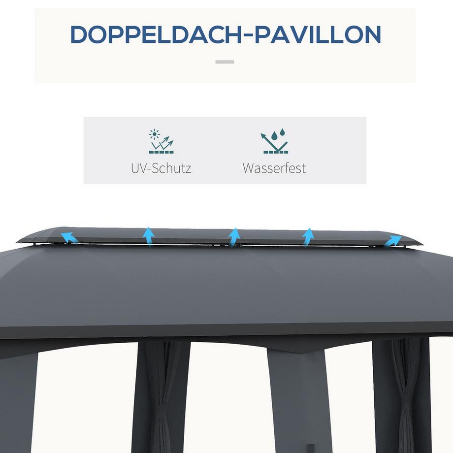 Northio  Gartenpavillon 3 x 6 m Partyzelt mit Doppeldach & Seitenwänden, Fliegennetze für bis zu 15 Personen, verzinkter Metall, dunkelgrau 