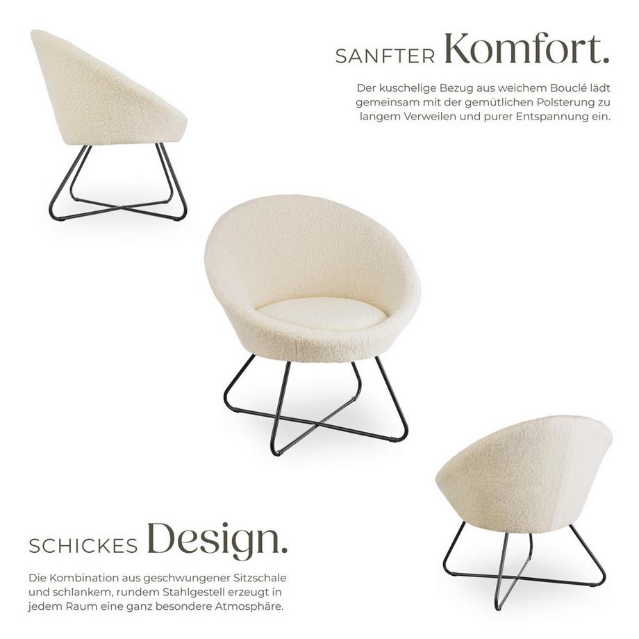 Tectake Poltrona cocktail Centera Imbottita, con rivestimento in bouclé o velluto  