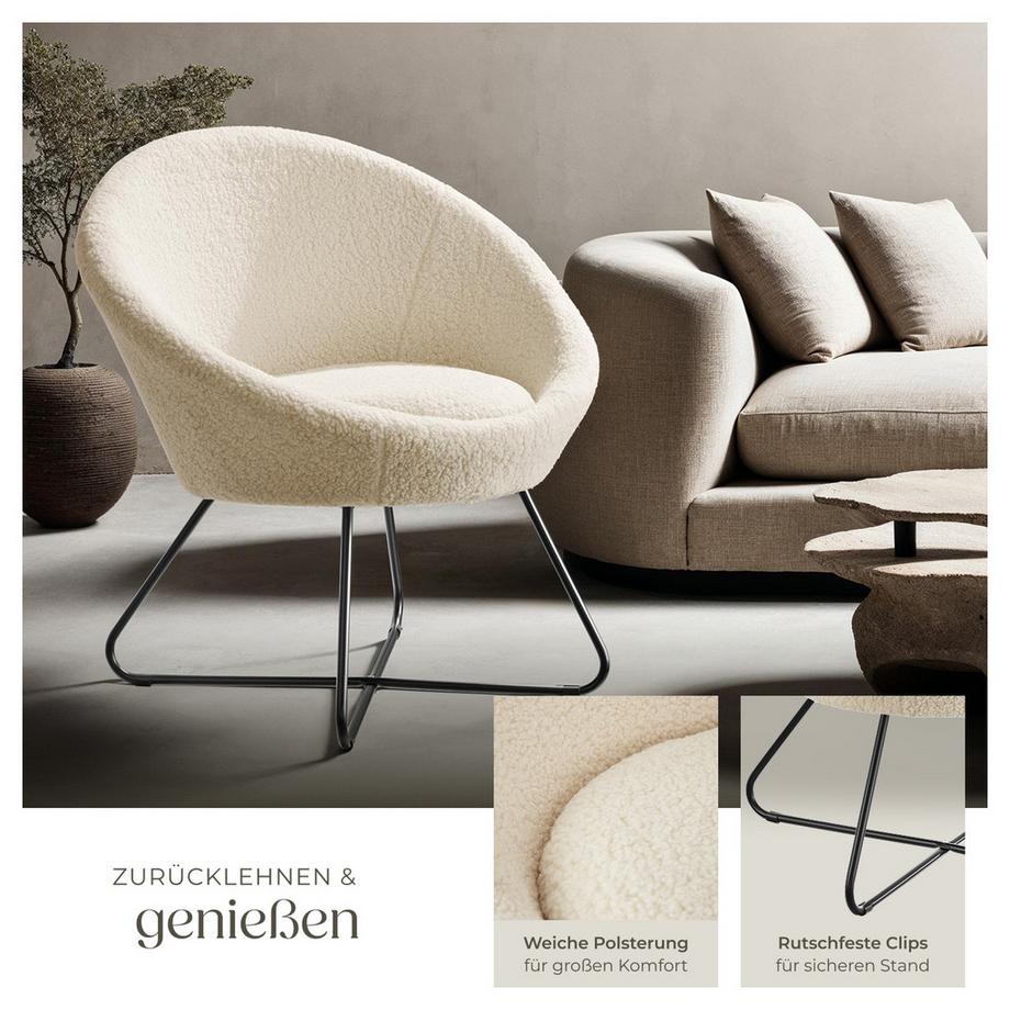 Tectake Poltrona cocktail Centera Imbottita, con rivestimento in bouclé o velluto  