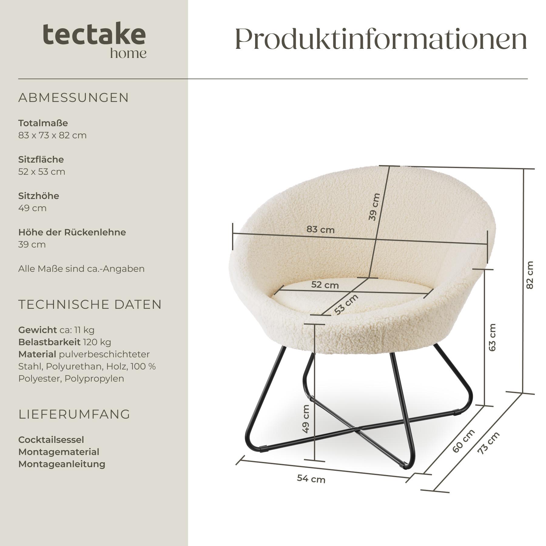 Tectake Fauteuil cocktail rond et rembourré CENTERA  