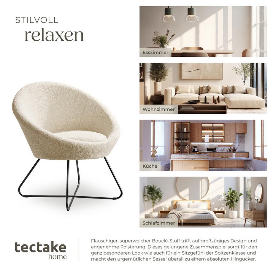 Tectake Cocktailsessel Centera gepolstert, mit Bouclé- oder Samtbezug Belastbarkeit 120 kg  