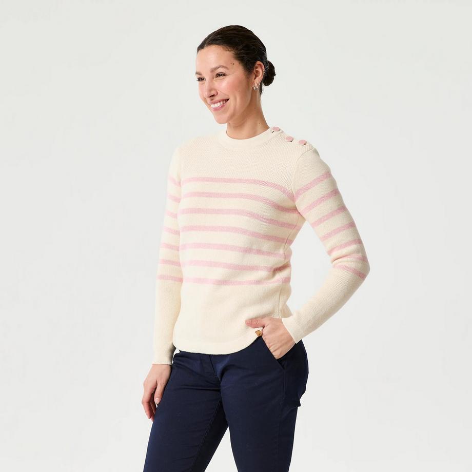 Gestrickter -Marinière-Pullover, 100 greige rosa