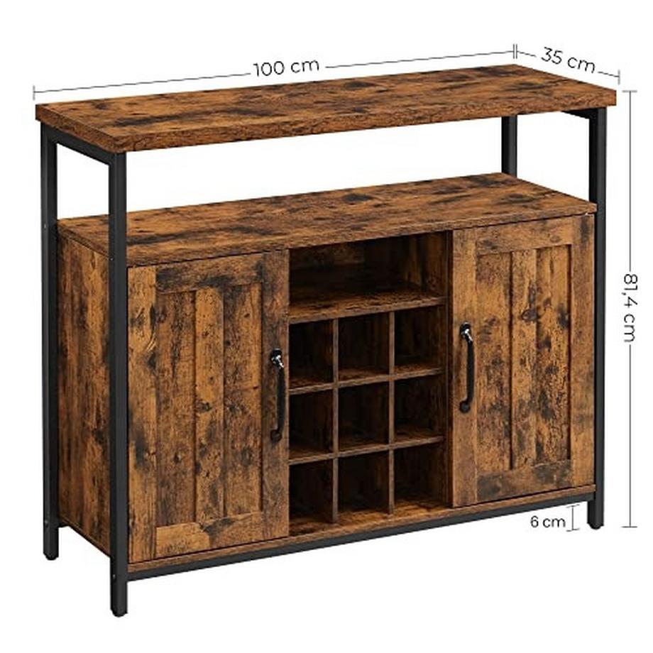 Pricenet  Table de buffet industrielle rustique avec stockage de vin et étagères 