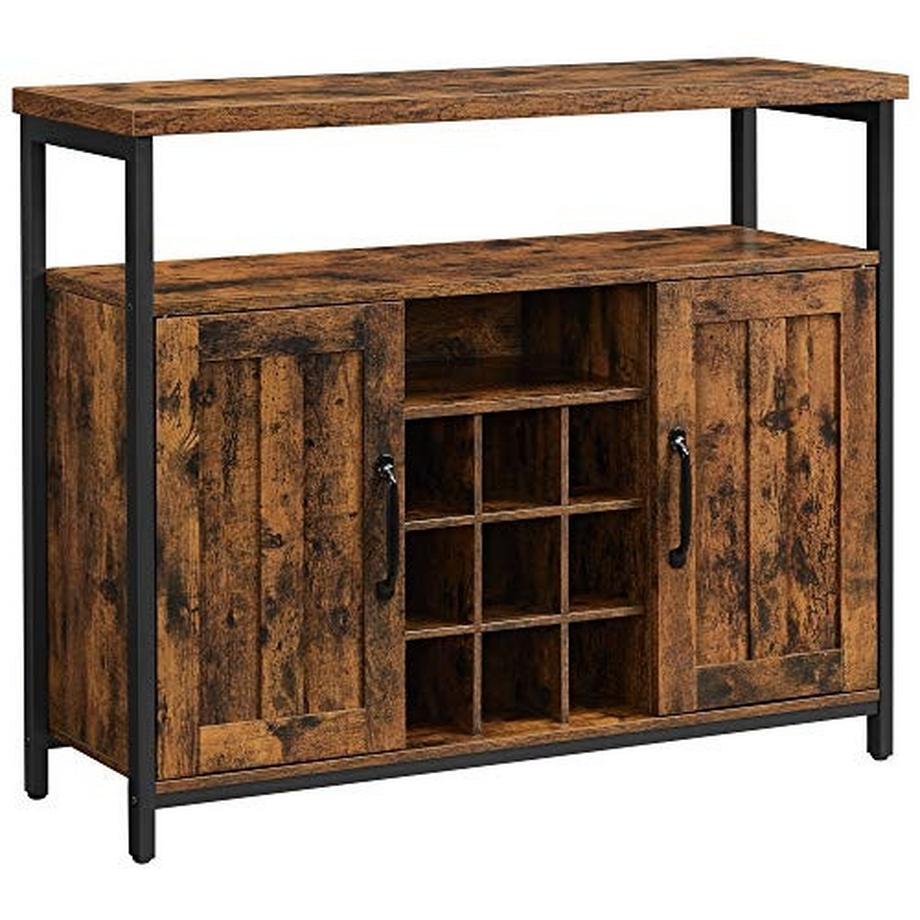 Pricenet  Table de buffet industrielle rustique avec stockage de vin et étagères 