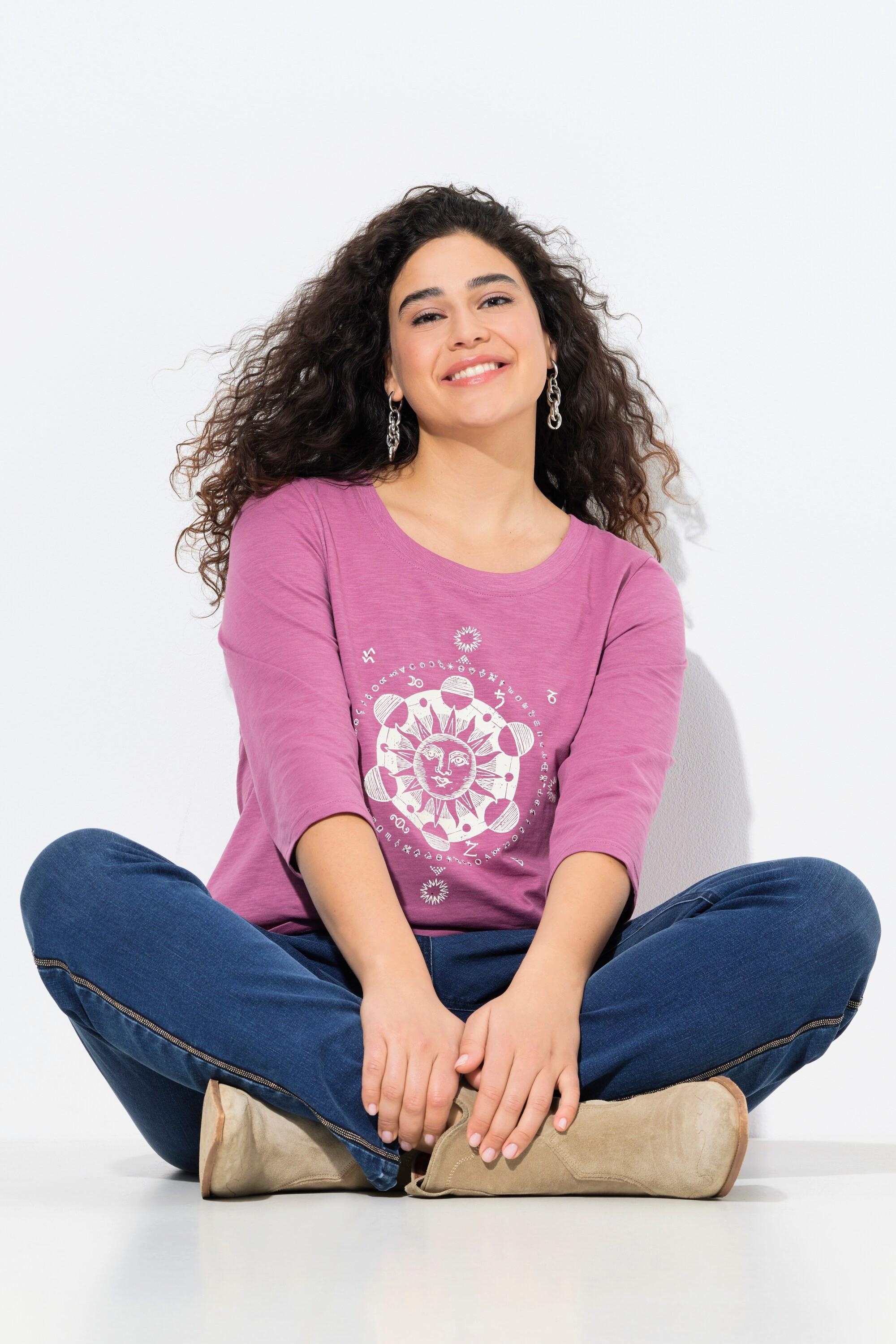 Ulla Popken Maglia Classic Girocollo Maniche 3/4 con Applicazioni  