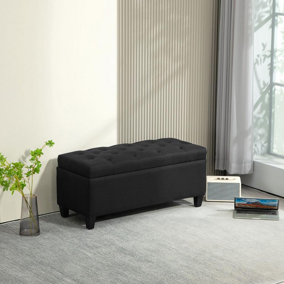 Northio Sitzbank Polsterbank mit Stauraum Truhenbank Flur Schlafzimmer Wohnzimmer leinenartiges Polyester Gummiholz Schwarz 100 x 40 x 44 cm  