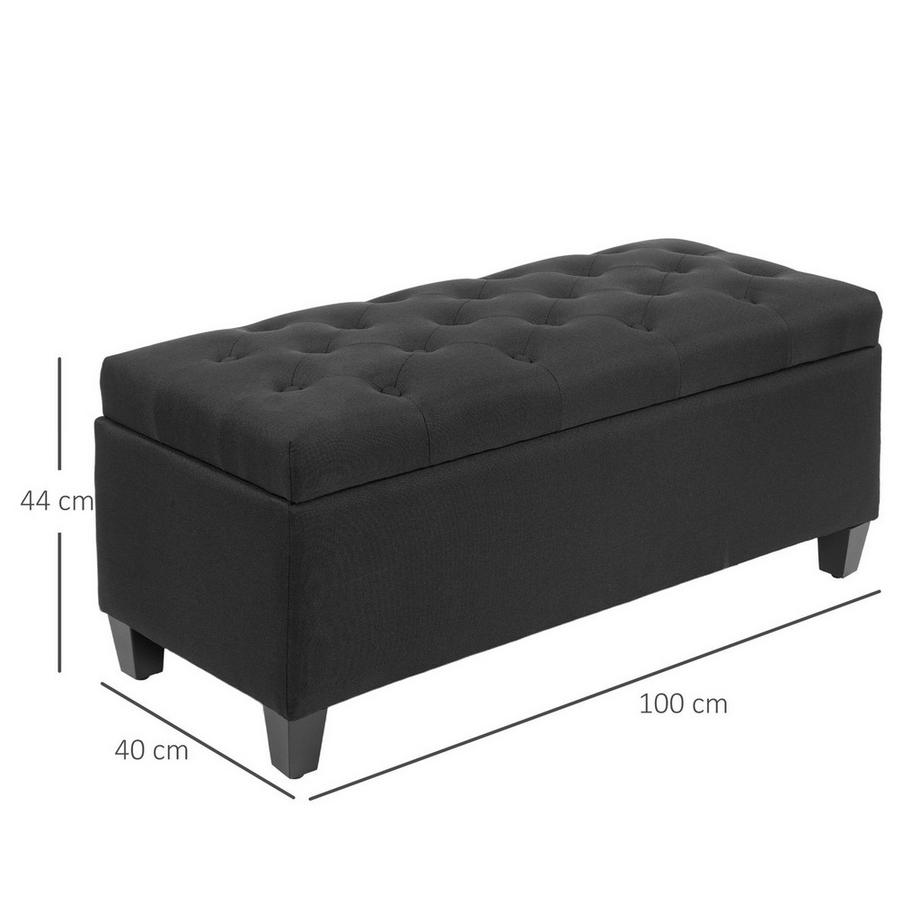 Northio Sitzbank Polsterbank mit Stauraum Truhenbank Flur Schlafzimmer Wohnzimmer leinenartiges Polyester Gummiholz Schwarz 100 x 40 x 44 cm  