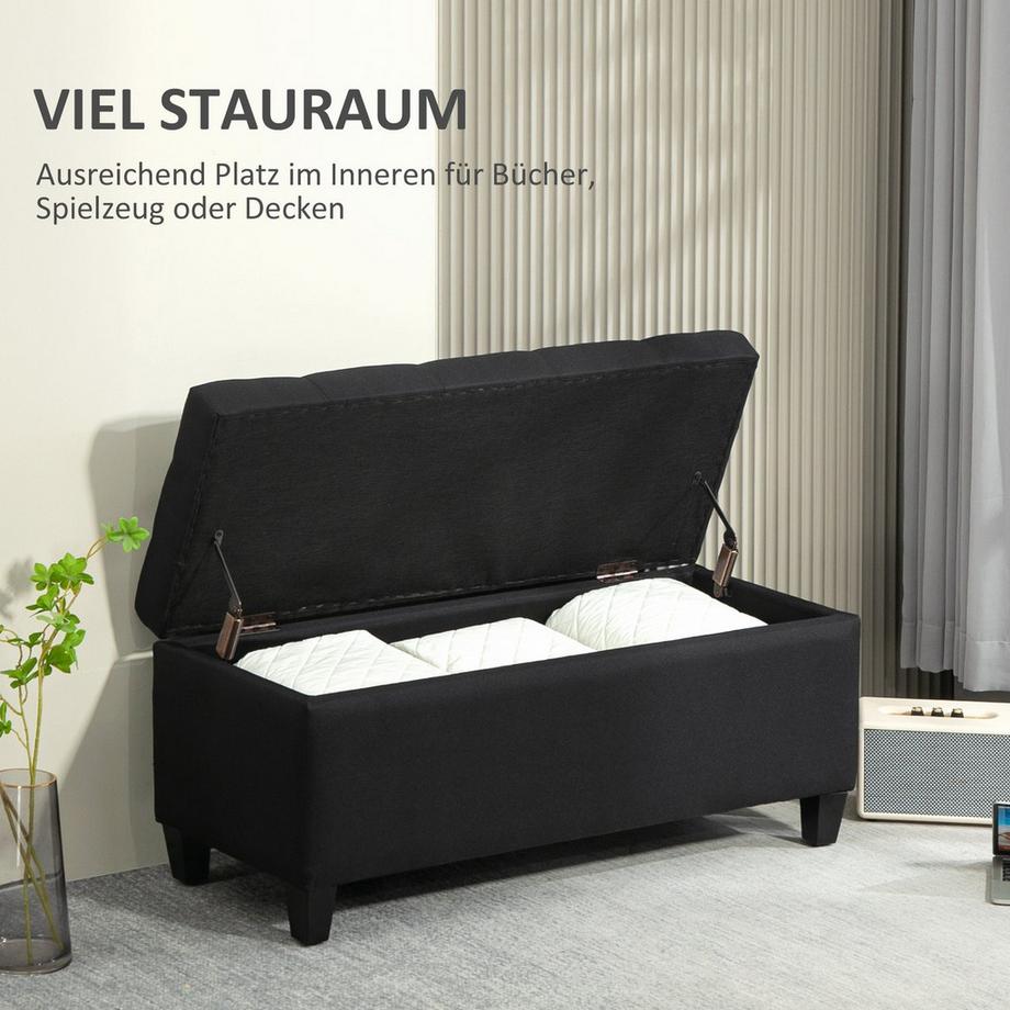 Northio Sitzbank Polsterbank mit Stauraum Truhenbank Flur Schlafzimmer Wohnzimmer leinenartiges Polyester Gummiholz Schwarz 100 x 40 x 44 cm  