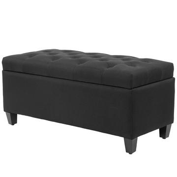 Sitzbank Polsterbank mit Stauraum Truhenbank Flur Schlafzimmer Wohnzimmer leinenartiges Polyester Gummiholz Schwarz 100 x 40 x 44 cm