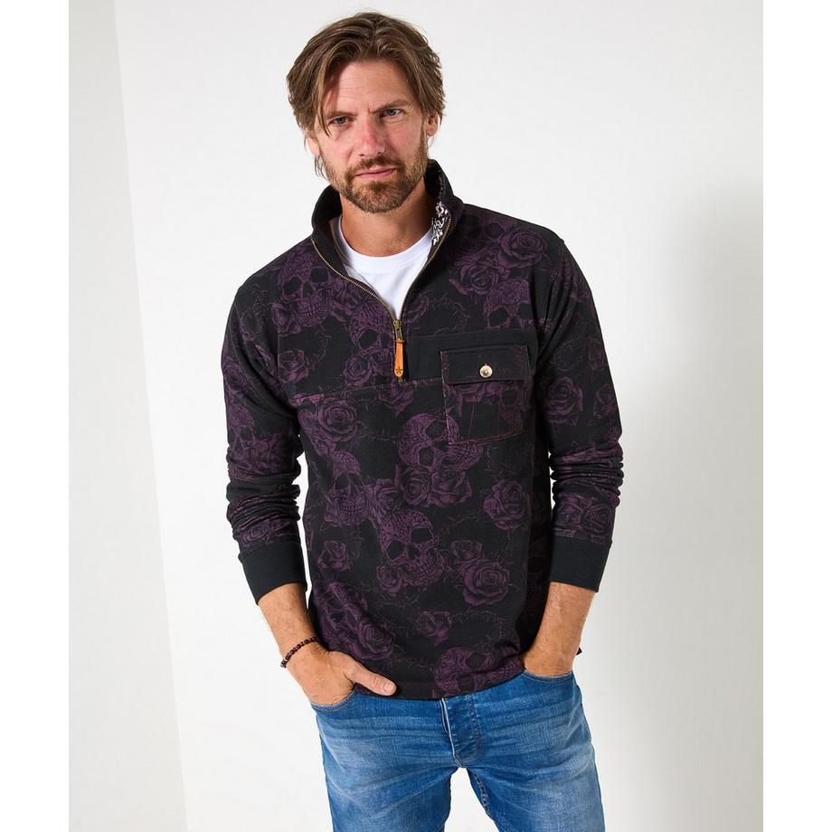 T-shirt manches longues à col cheminée avec imprimé tête de mort