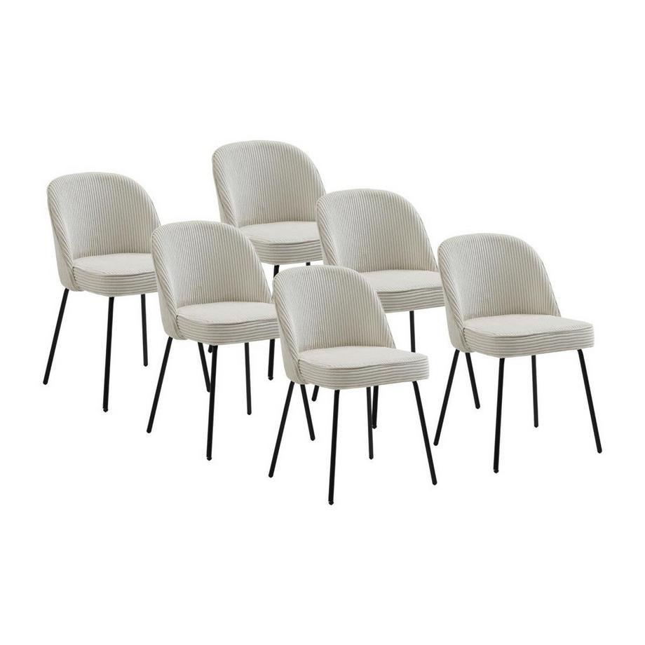 Lot de 6 chaises en velours côtelé et métal noir - Crème - ALPALI
