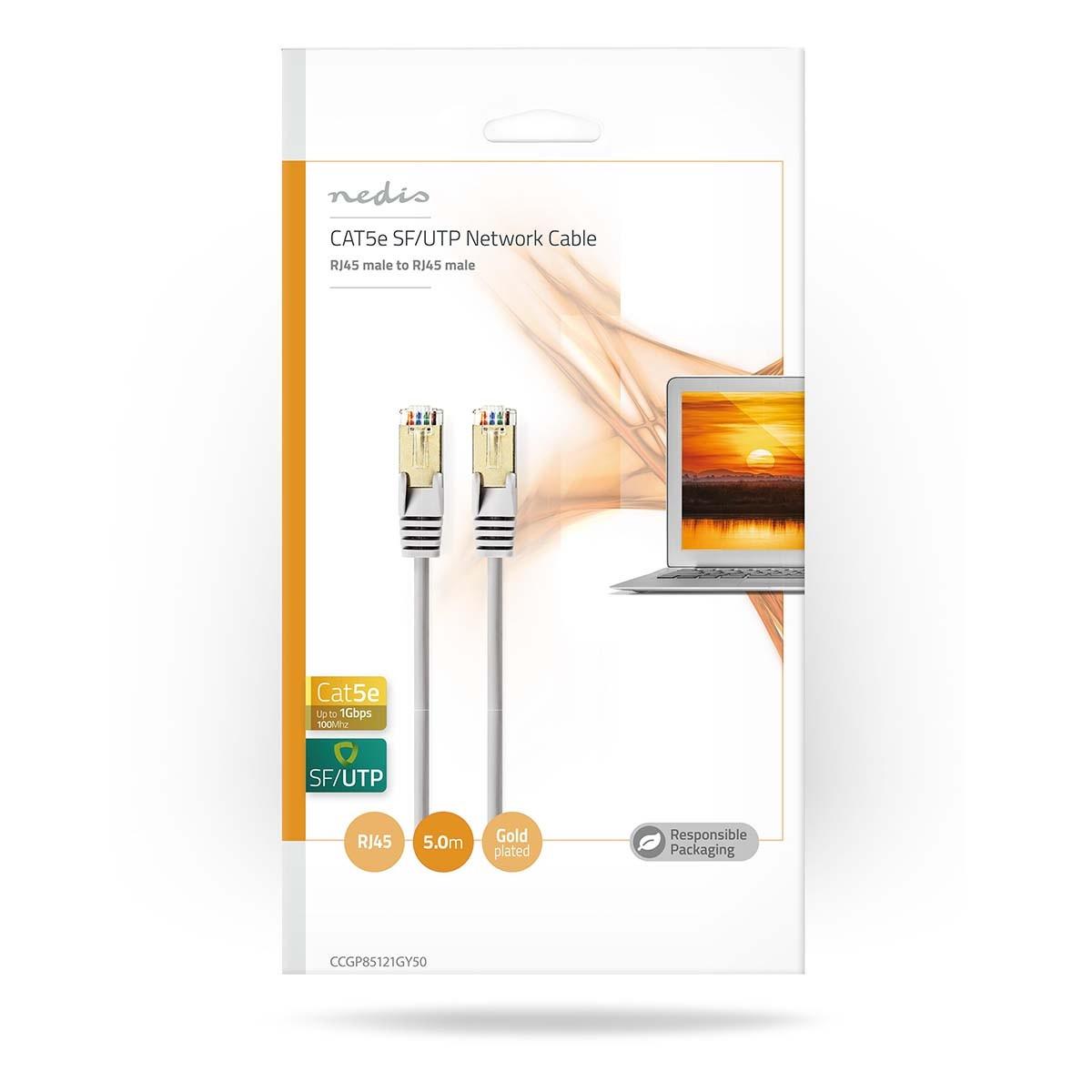 Nedis  Câble réseau CAT5e | SF/UTP | RJ45 mâle | RJ45 mâle | 5.00 m | Rond | PVC | Gris | Enveloppe 