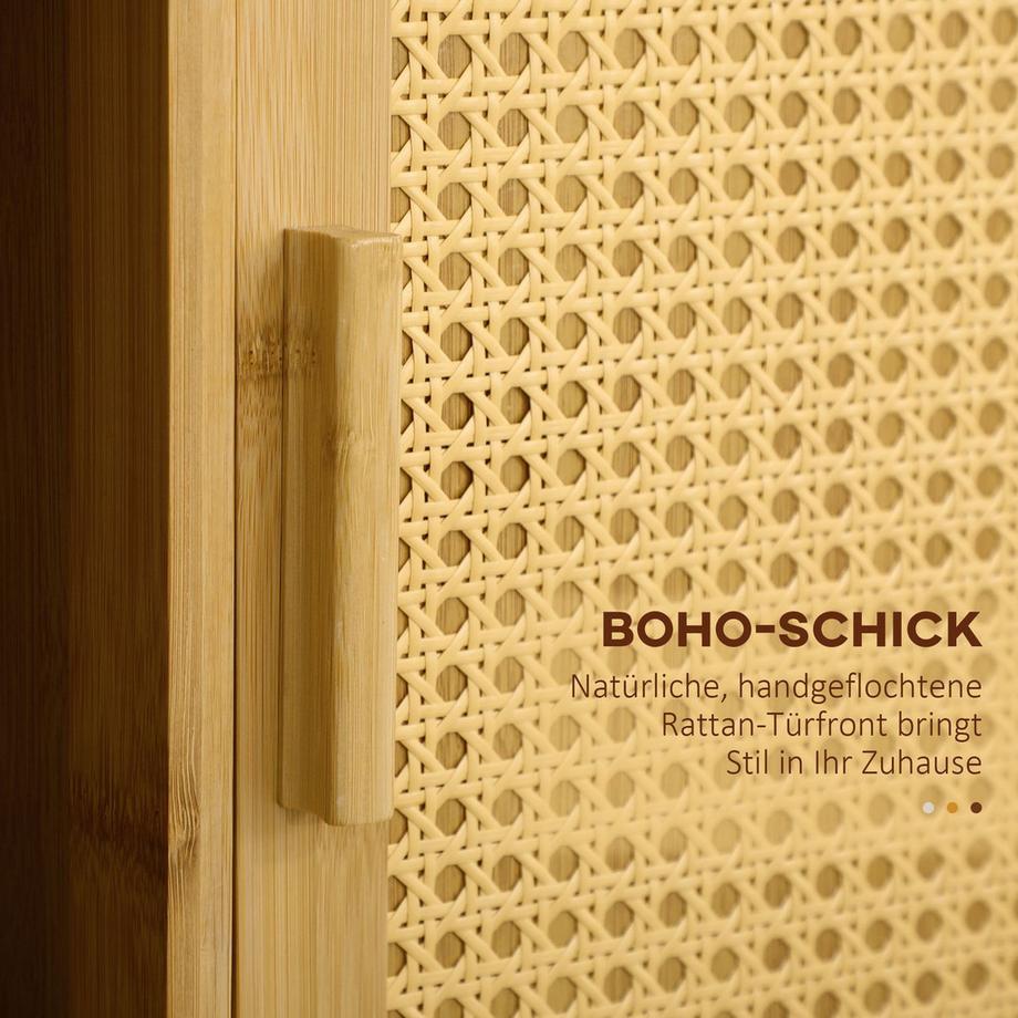 Northio Küchenwagen Servierwagen Mit Schublade, Schrank, Offenen Ebenen, Handtuchhalter, Arbeitsplatte, Bambus, Natur  