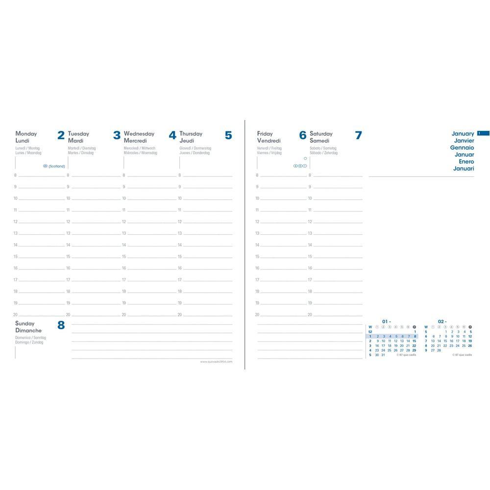 QUO-VADIS Quo Vadis - Agenda - 2025 - Esecutivo riciclata - Settimana Planning - Multilingua - Equology - Blu - 13 mesi da dicembre a dicembre - 16x16 cm - Carta Clairefontaine Riciclata - Prodotto in Francia  