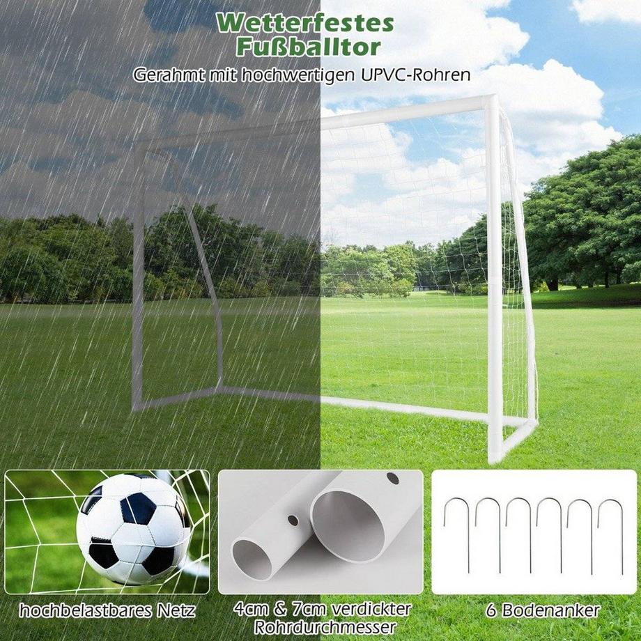 Northix 245 x 180 cm Fußballtor mit Hochfestem Netz & 6 Erdspießen Wetterfestes Tor Fußballtraining  