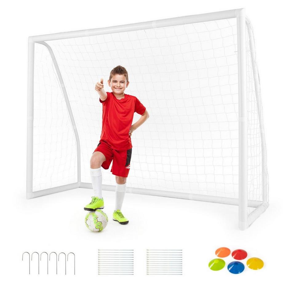 But de football 245 x 180 cm avec filet haute résistance et 6 piquets, but résistant aux intempéries, entraînement de football