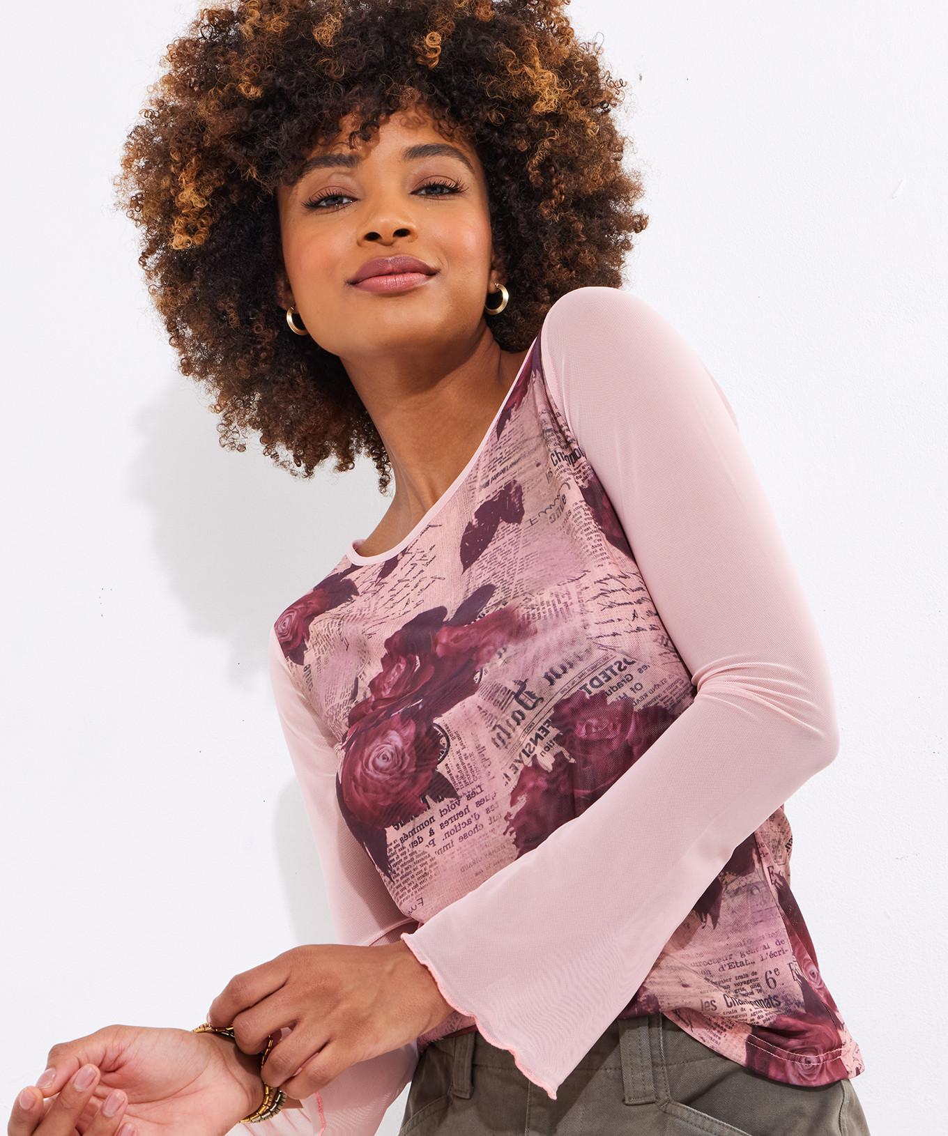 Joe Browns  Mesh-Top mit Rose und Schrift 