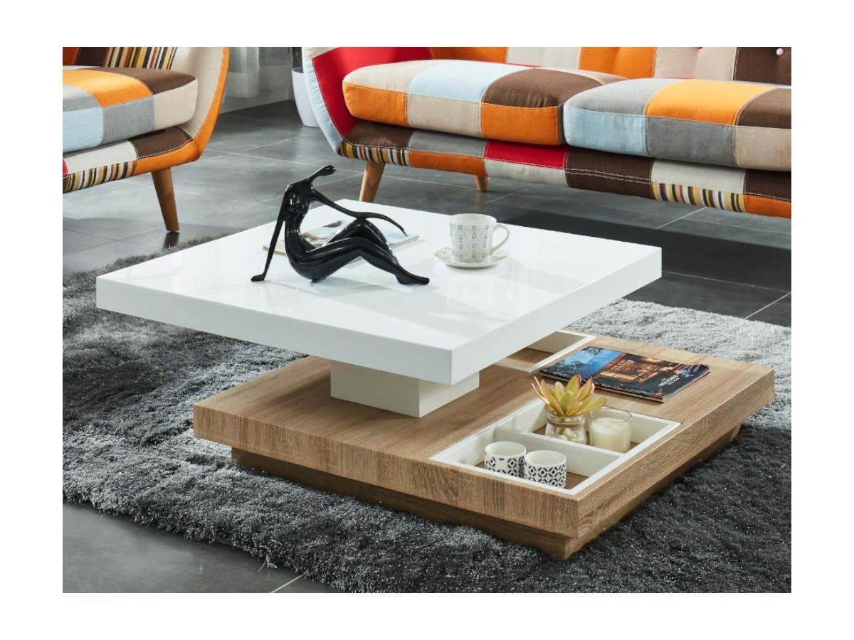 Vente-unique Table basse FAUSTO II Plateau pivotant MDF laquéchêne  