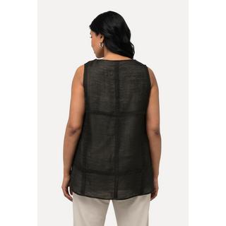 Ulla Popken Top Misto Lino Quadri Trapuntati Scollo Rotondo Senza Maniche  
