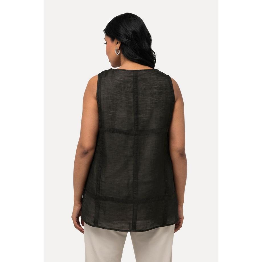 Ulla Popken Chemisier Lin Mélangé Carreaux Matelassés Col Rond Sans Manches  