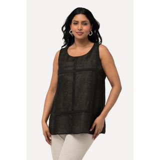 Ulla Popken Top Misto Lino Quadri Trapuntati Scollo Rotondo Senza Maniche  