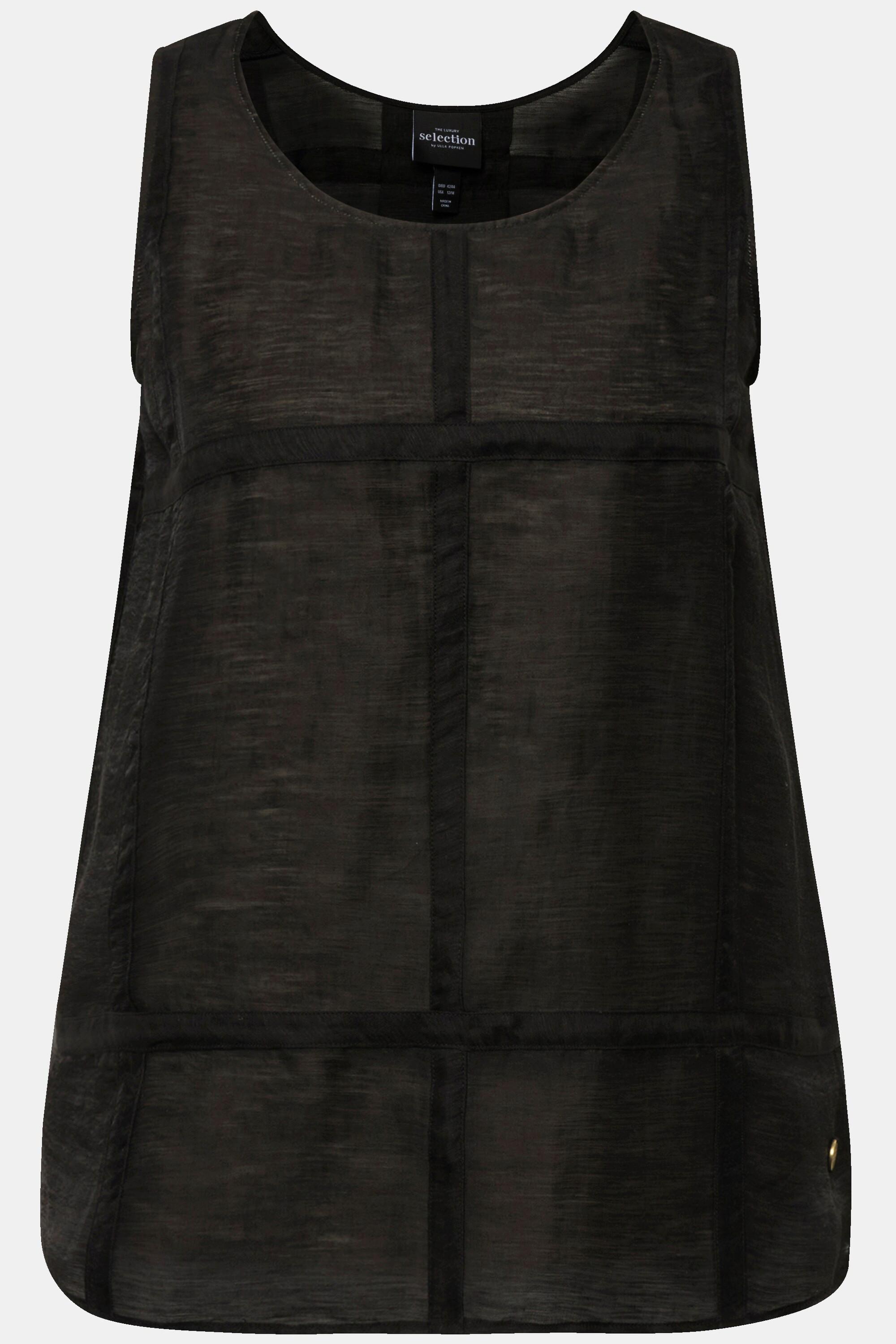 Ulla Popken Top Misto Lino Quadri Trapuntati Scollo Rotondo Senza Maniche  