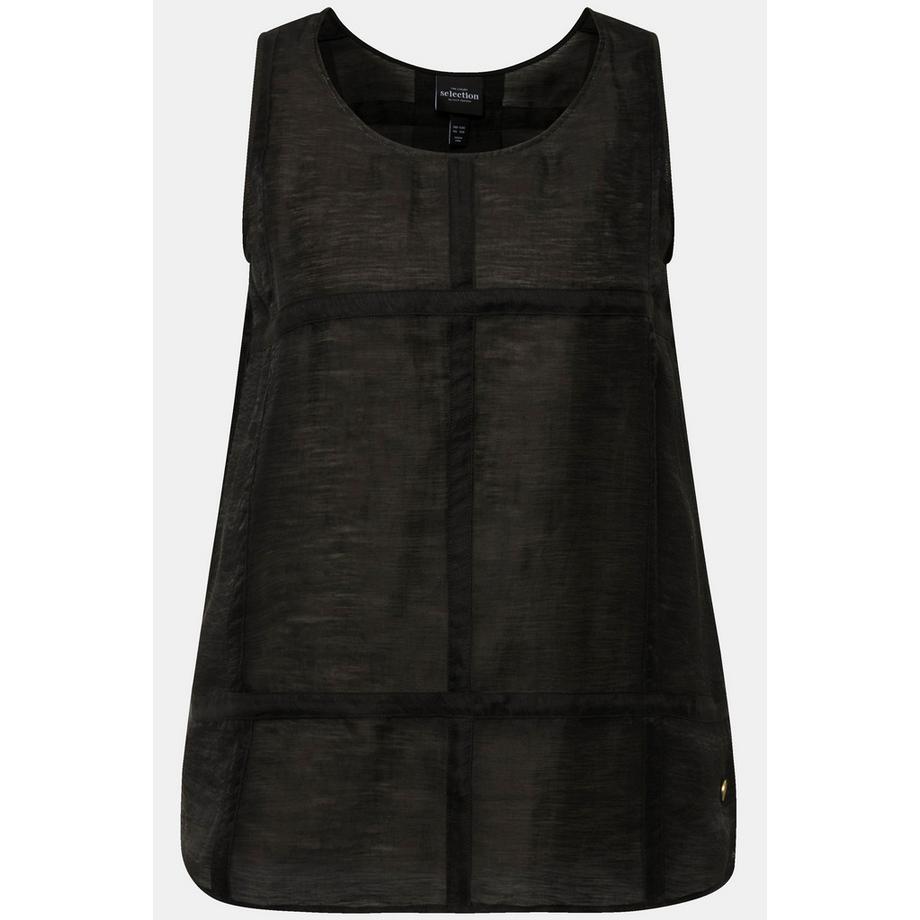 Ulla Popken Chemisier Lin Mélangé Carreaux Matelassés Col Rond Sans Manches  