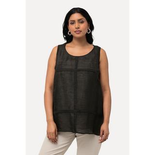 Ulla Popken Top Misto Lino Quadri Trapuntati Scollo Rotondo Senza Maniche  