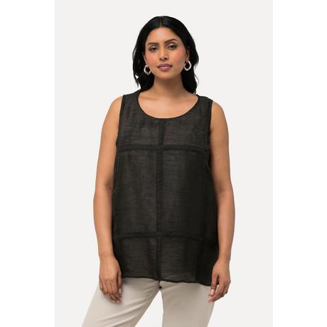 Ulla Popken Top Misto Lino Quadri Trapuntati Scollo Rotondo Senza Maniche  