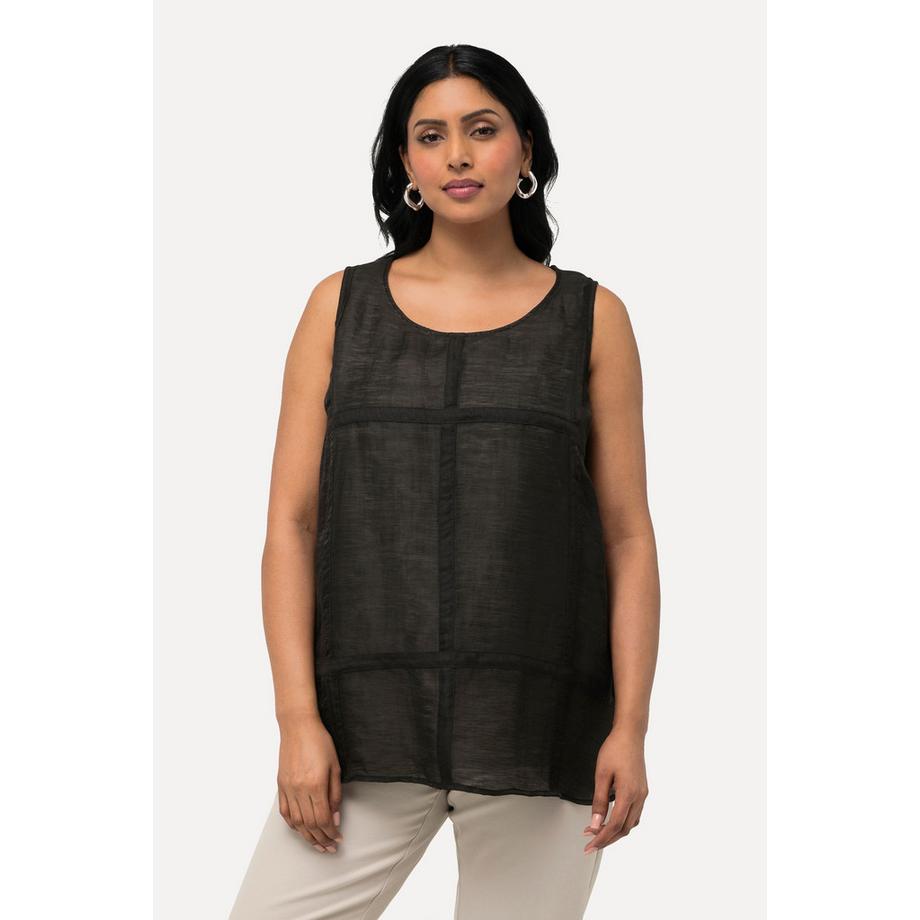 Ulla Popken Chemisier Lin Mélangé Carreaux Matelassés Col Rond Sans Manches  