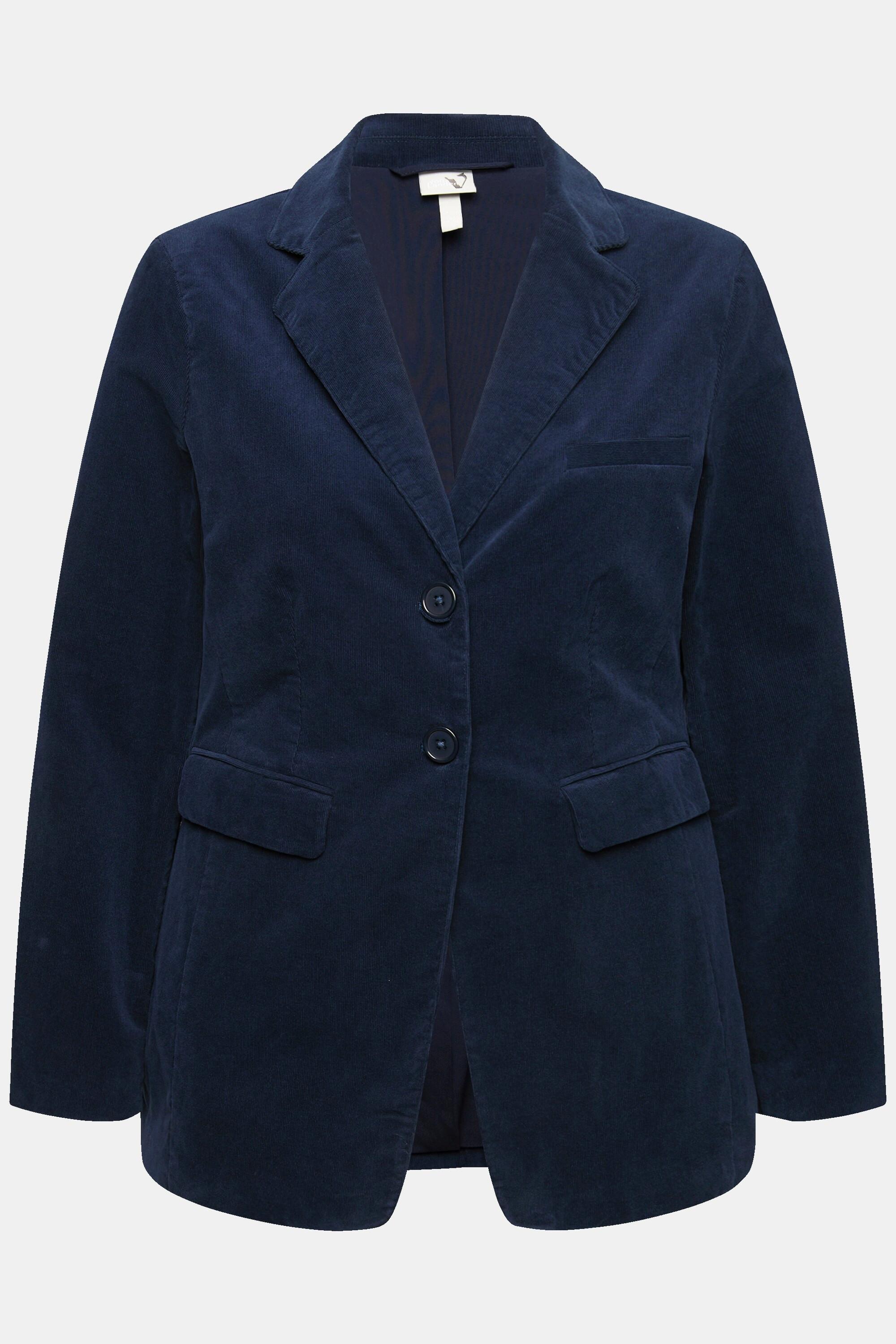 Ulla Popken  Cord-Blazer, Reverskragen, Knopfverschluss, tailliert 