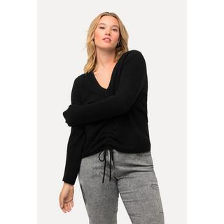 Ulla Popken  Pullover con laccetto per arricciatura, scollo a V e maniche lunghe 