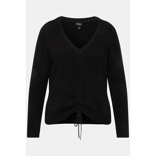 Ulla Popken  Pullover con laccetto per arricciatura, scollo a V e maniche lunghe 