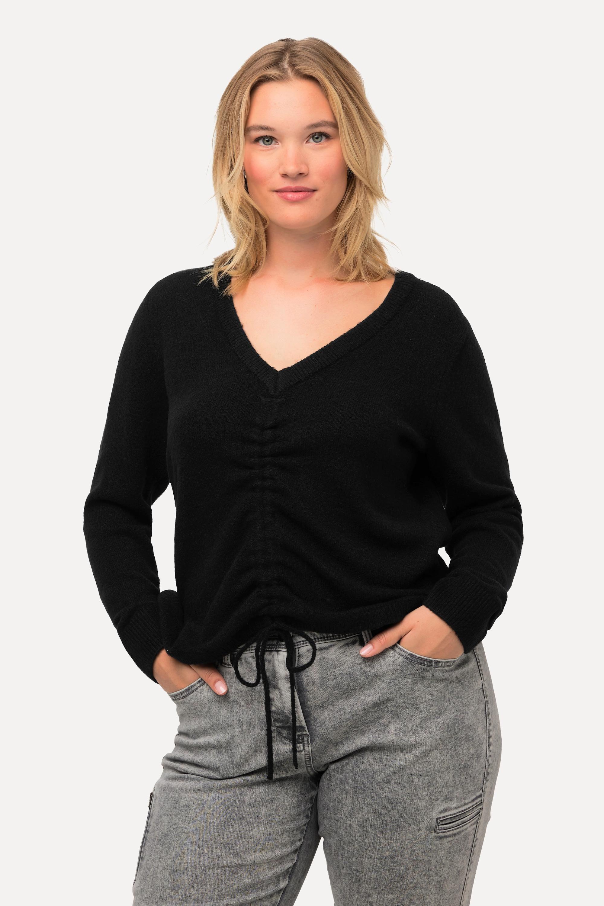 Ulla Popken  Pullover, Raffband, V-Ausschnitt, Langarm 