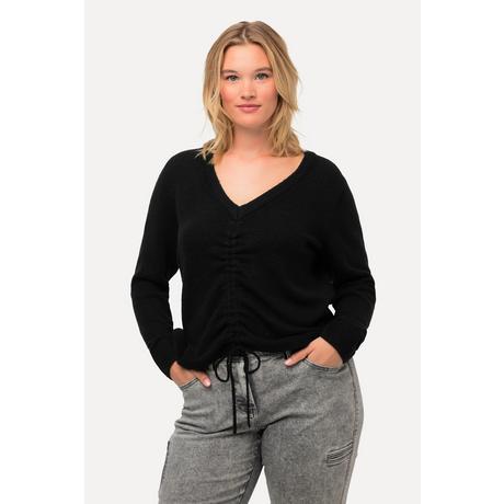 Ulla Popken  Pullover con laccetto per arricciatura, scollo a V e maniche lunghe 