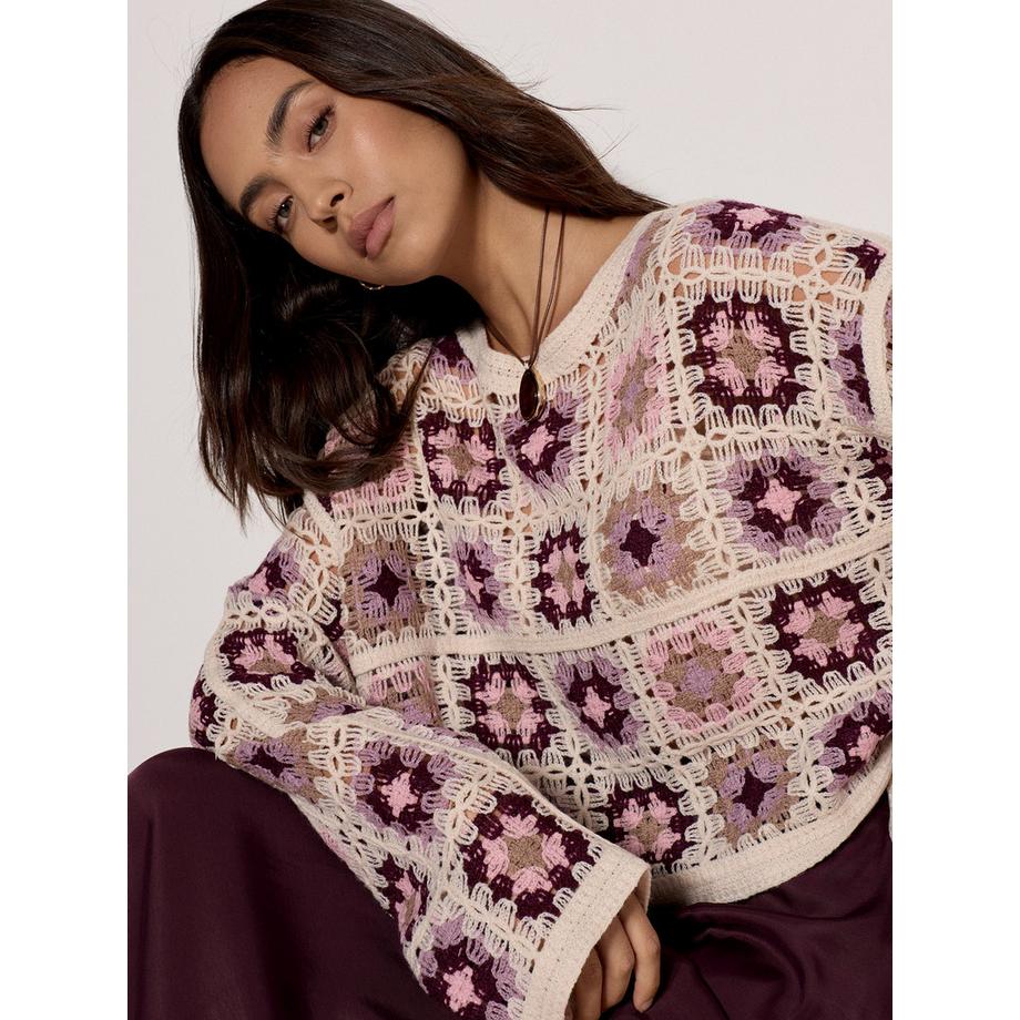 APRICOT Gehäkelte Quadrate Boxy-Pullover  