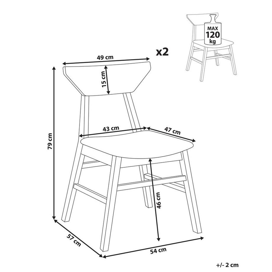 Beliani Lot de 2 chaises de salle à manger en Bois d'hévéa  HOPKINS  