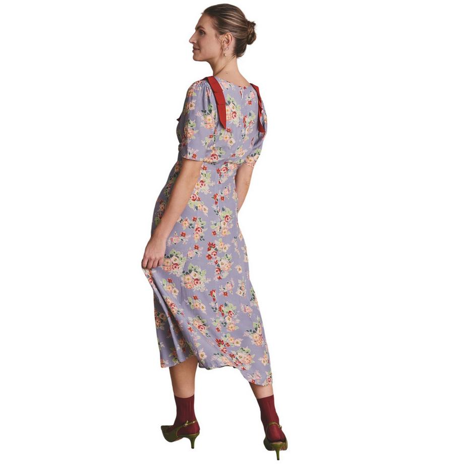 Cath Kidston Fit and Flare Blumen Midikleid mit vorderem Schlitz  