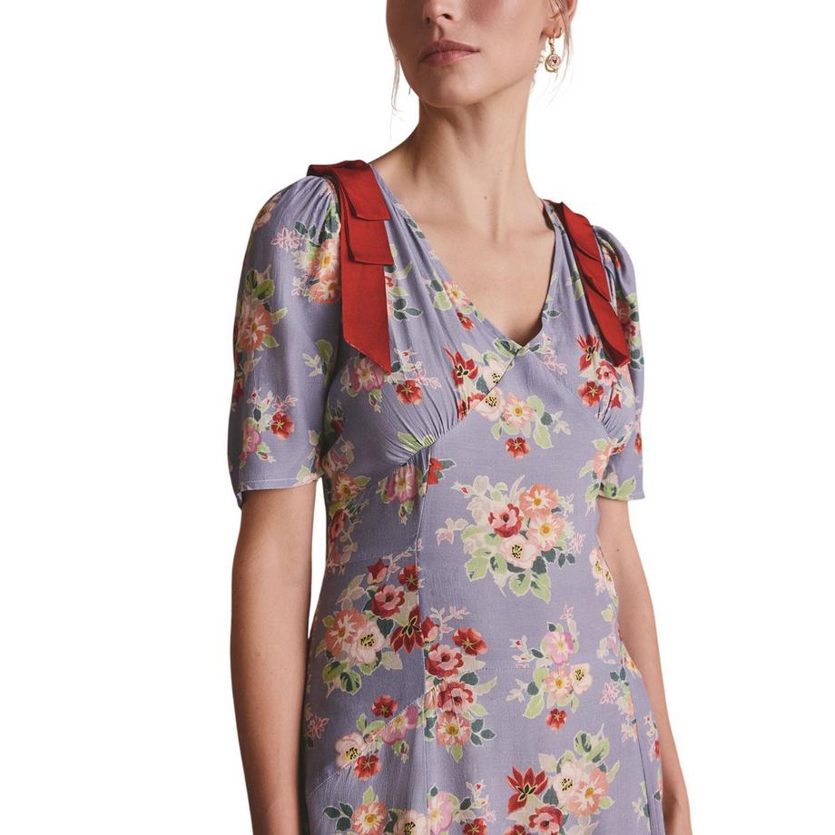 Cath Kidston Fit and Flare Blumen Midikleid mit vorderem Schlitz  
