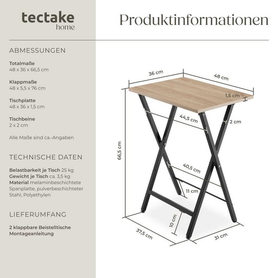Tectake Set di 2 tavolini Phoenix  Pieghevoli  