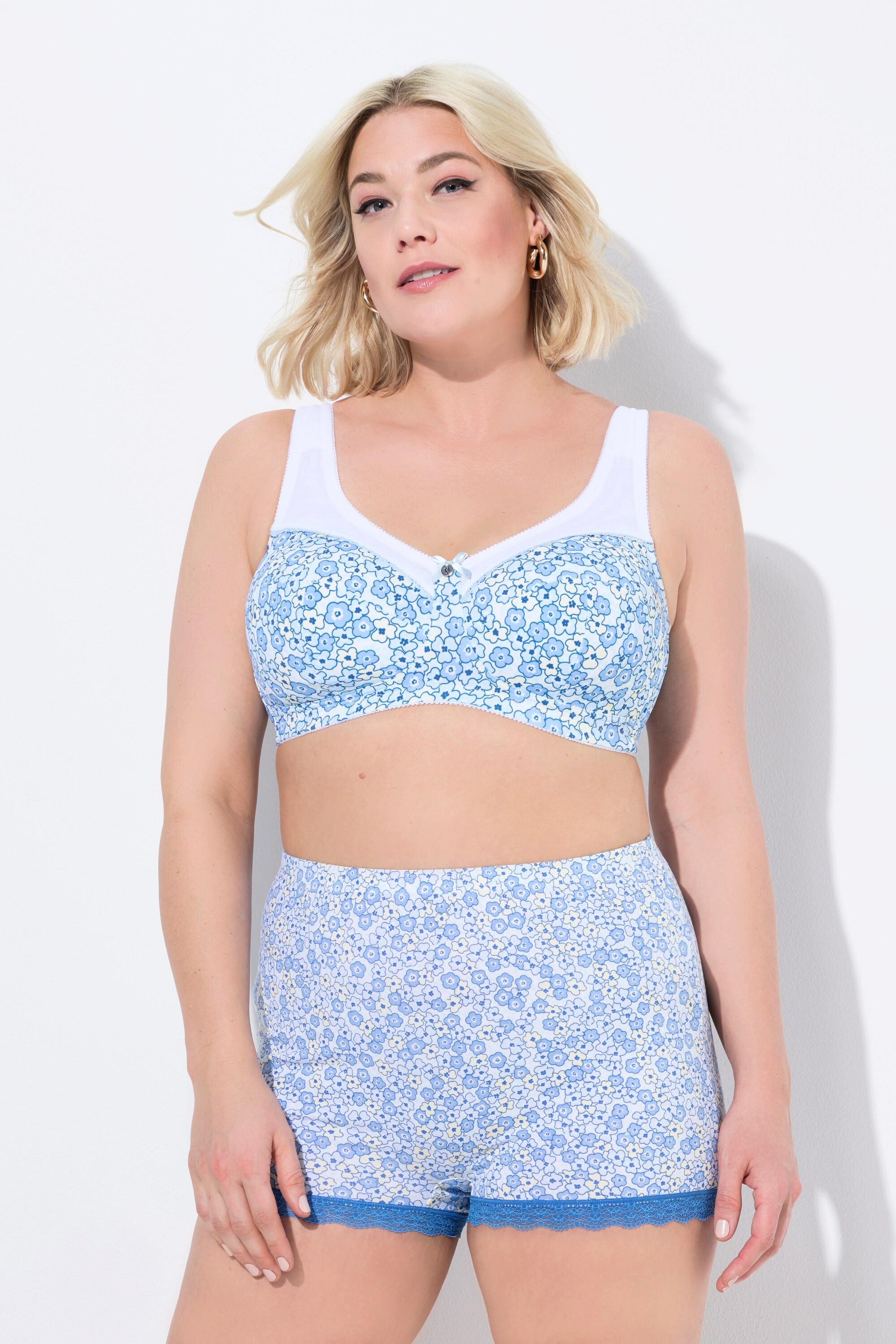 Ulla Popken Pantaloncini 3 pezzi orlo in pizzo fantasia floreale tinta unita  