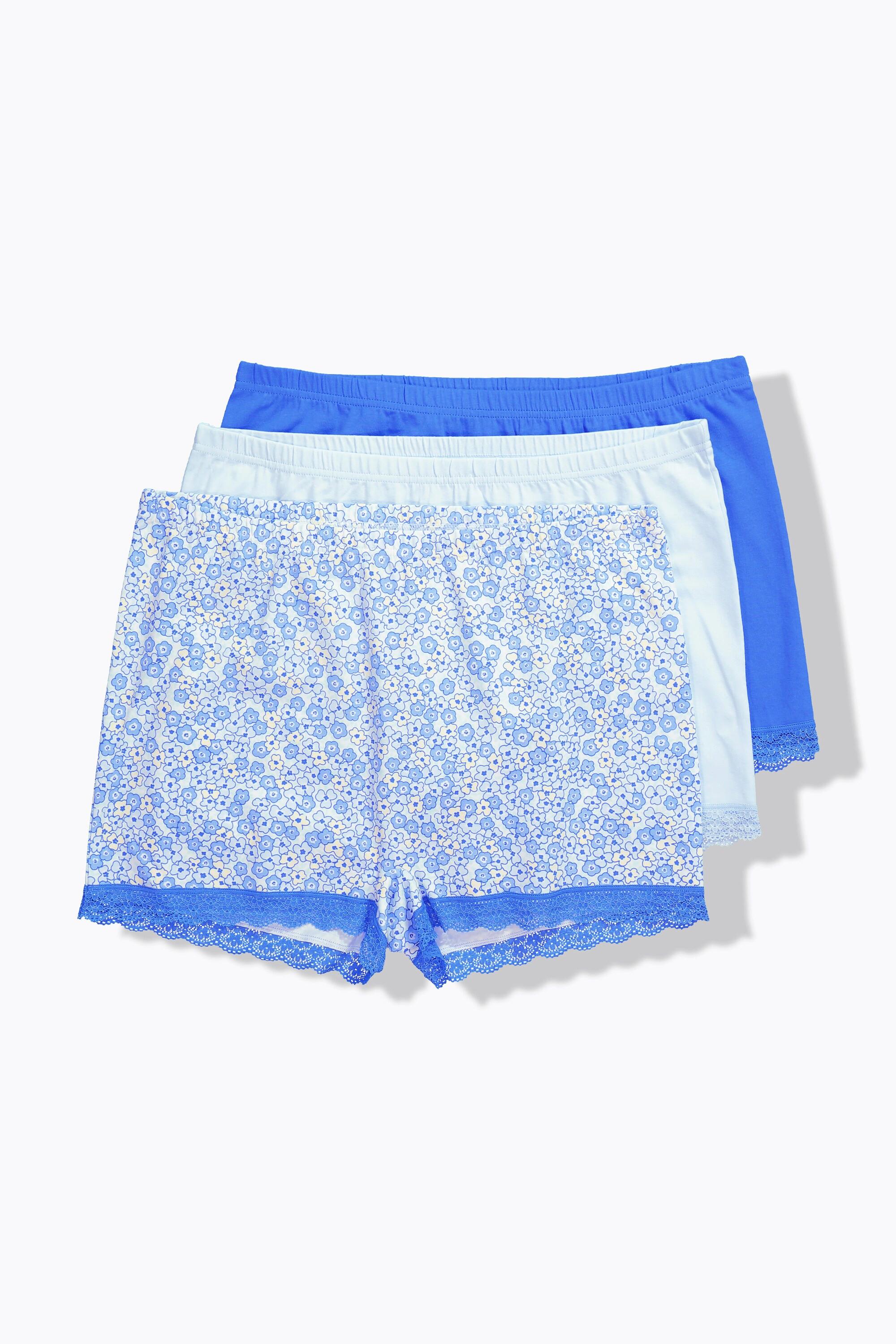 Ulla Popken Pantaloncini 3 pezzi orlo in pizzo fantasia floreale tinta unita  