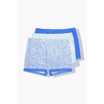 Pantaloncini in confezione da tre con orlo di pizzo e fiori/tinta unita